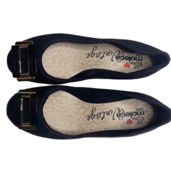 EU MOLECA VINTAGE Ballet Flats Velvety Finish Made in Brazil Womens 5 Black Gold - Picture 3 of 7